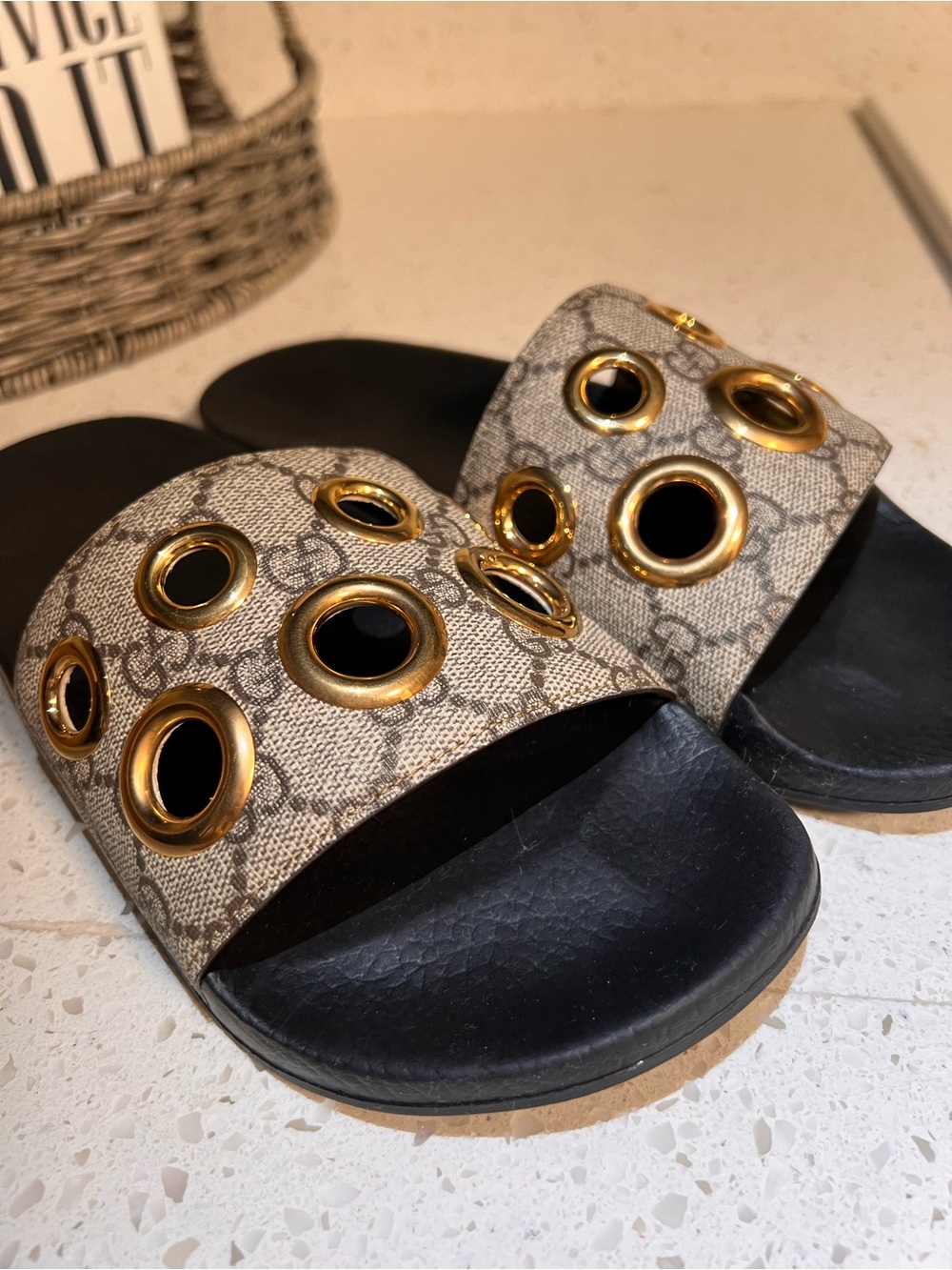 Gucci Pursuit GG Supreme Grommet Slides